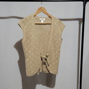 Ann Taylor LOFT crochet sweater vest open cardigan beige popcorn knit neutral